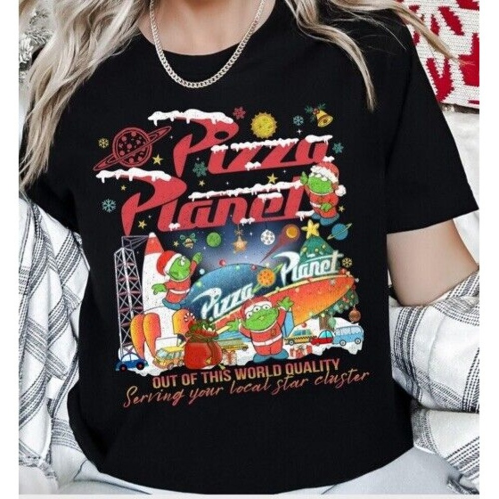 Pixar toy story Pizza Planet Christmas black T-shirt Unisex Large